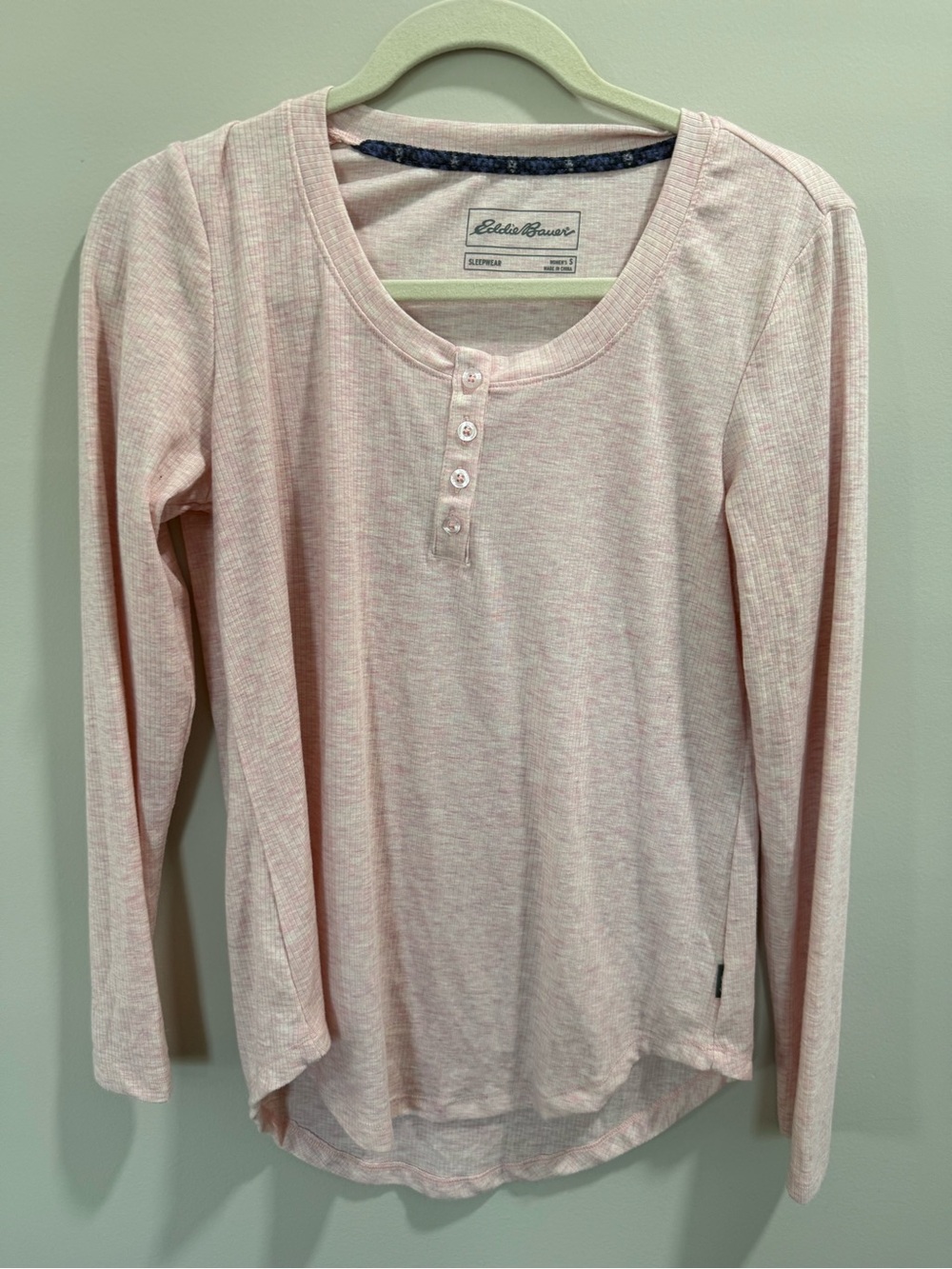 Eddie Bauer Sleepwear Light Pink Ribbed Henley Long Sleeve Top